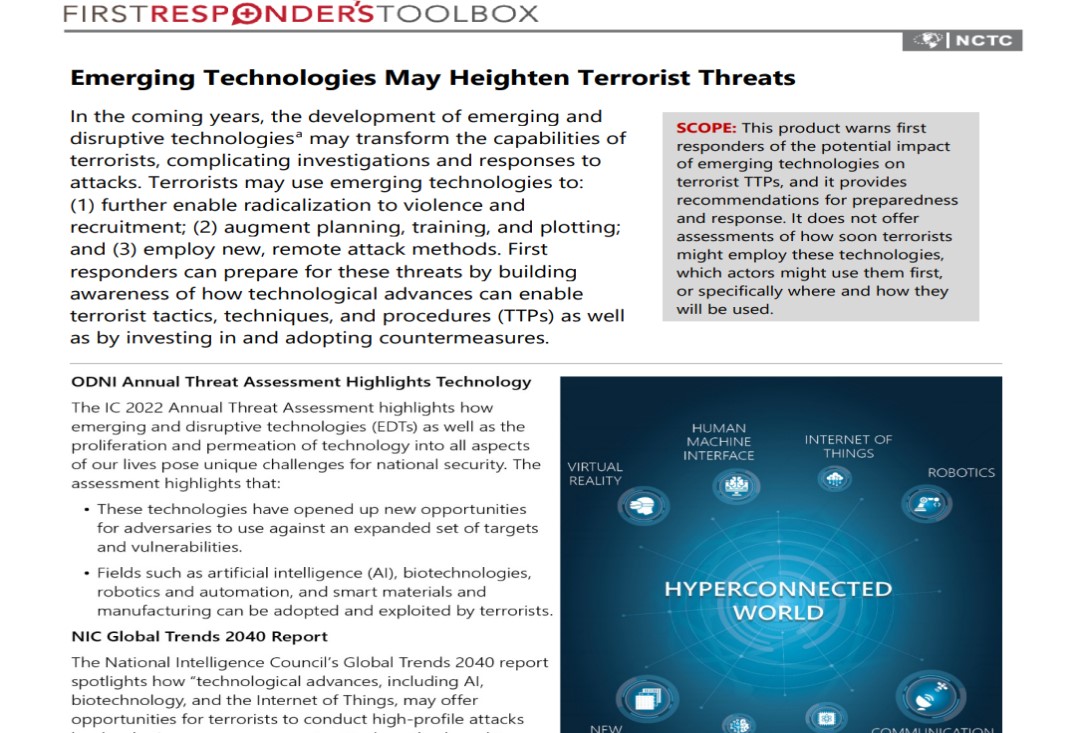Emerging Technologies May Heighten Terrorist Threats