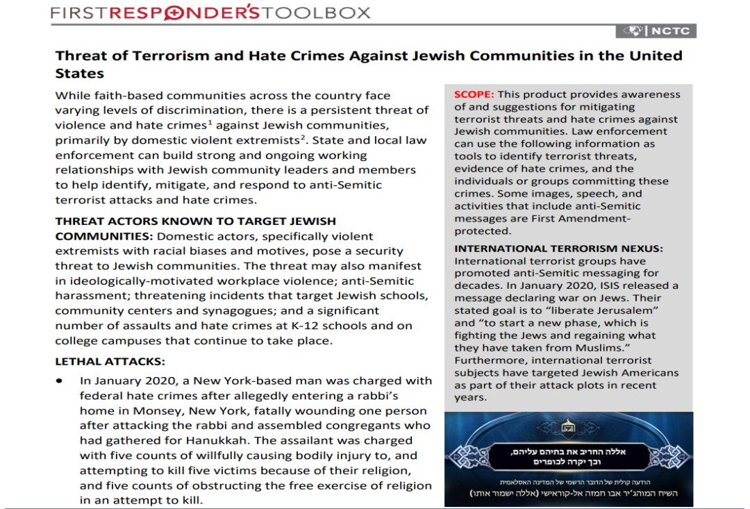 Threat of Terrorism and Hate Crimes Against Jewish Communities in the United States