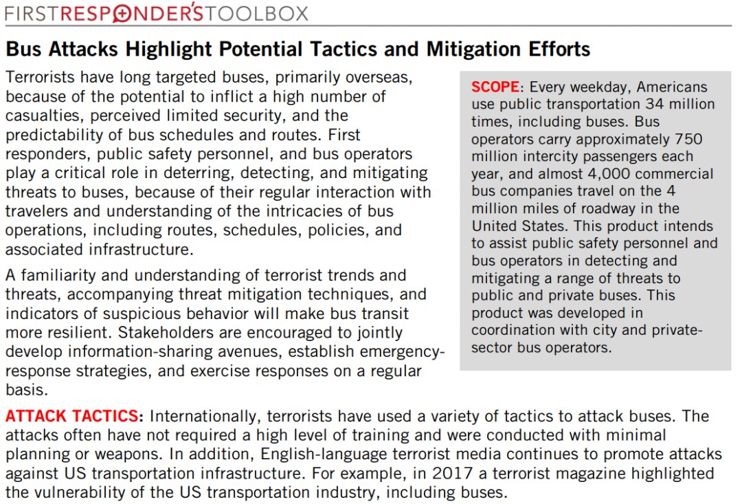 Bus Attacks Highlight Potential Tactics and Mitigation Efforts