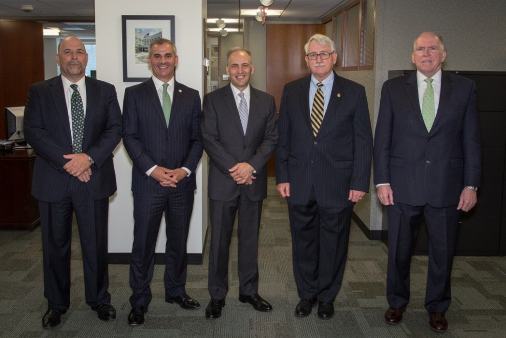 NCTC directors past and present (left to right): Andrew Liepman, Michael Leiter, Matthew Olsen, Vice Adm. Scott Redd and John Brennan prior to the former directors panel held in June. (ODNI Public Affairs)