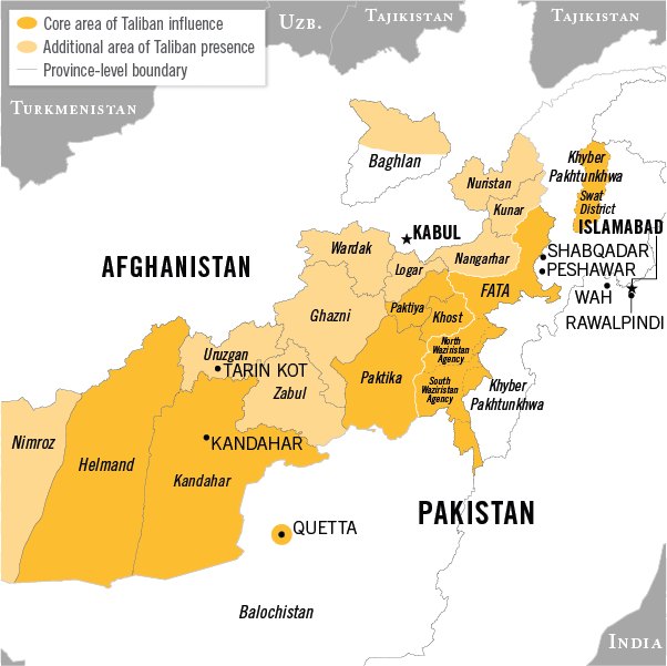 Map of Taliban presence in Afghanistan operational area